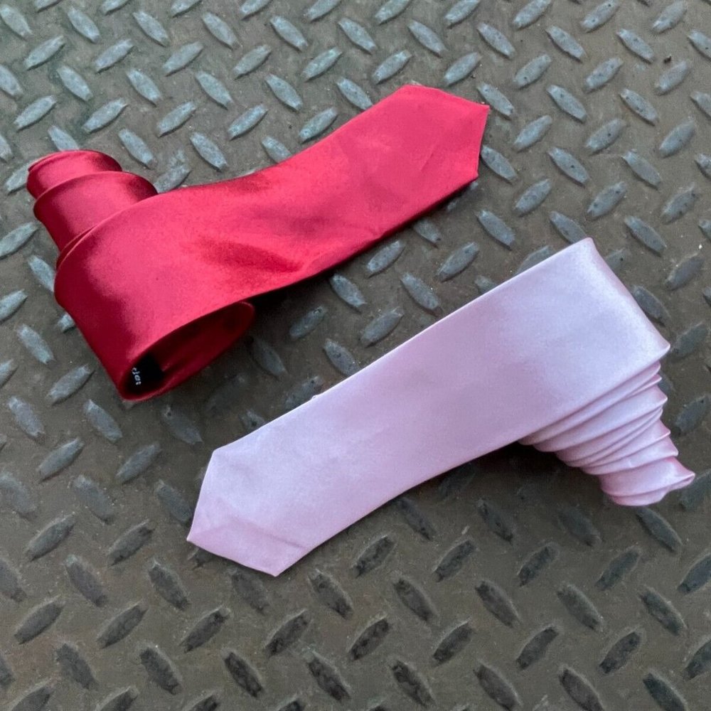 Men Ties Pink/Dark Red Tone Neckties Slim Fit Skinny Fashion Ties Lot of 2